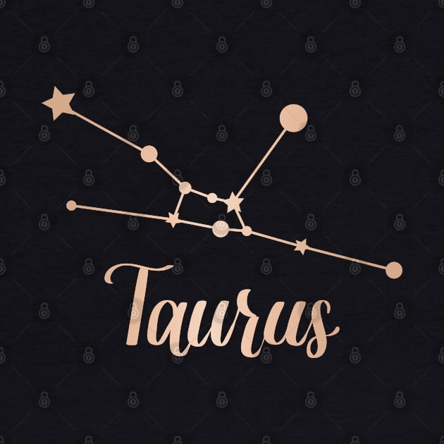 Taurus Zodiac Constellation in Rose Gold - Black by Kelly Gigi